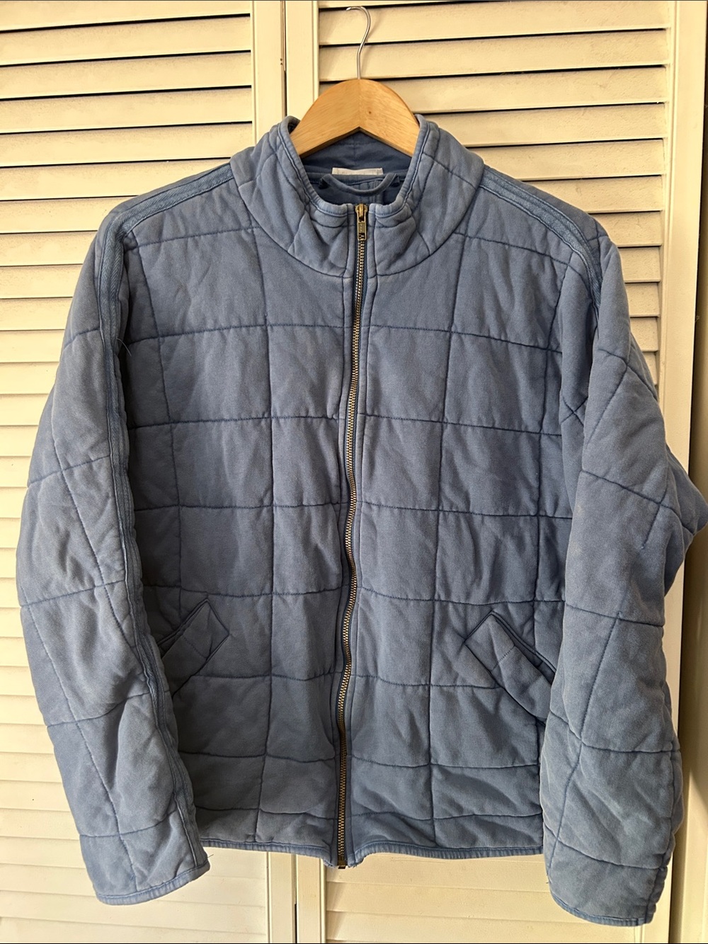 Light Blue Quilted Puffer Jacket - Women's Zip Front